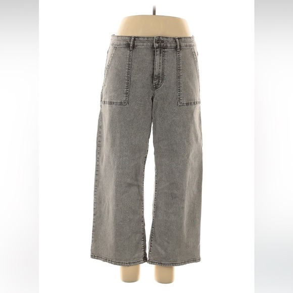 LOGO by Lori Goldstein Cropped Wide Leg Jeans size 16 Gray Acid Wash - Picture 1 of 4